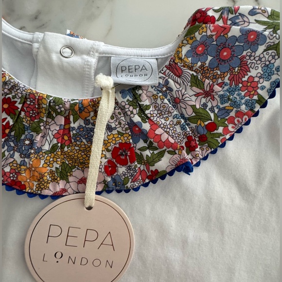 Pepa London Kids Pima Cotton Tee with Floral Collar - NWT - Picture 2 of 2
